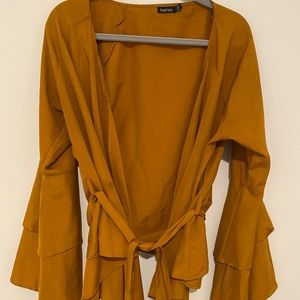 Boohoo Mustard color tie wrap blouse